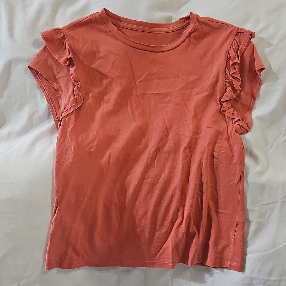 A New Day Coral Short Sleeve Ruffle Tee